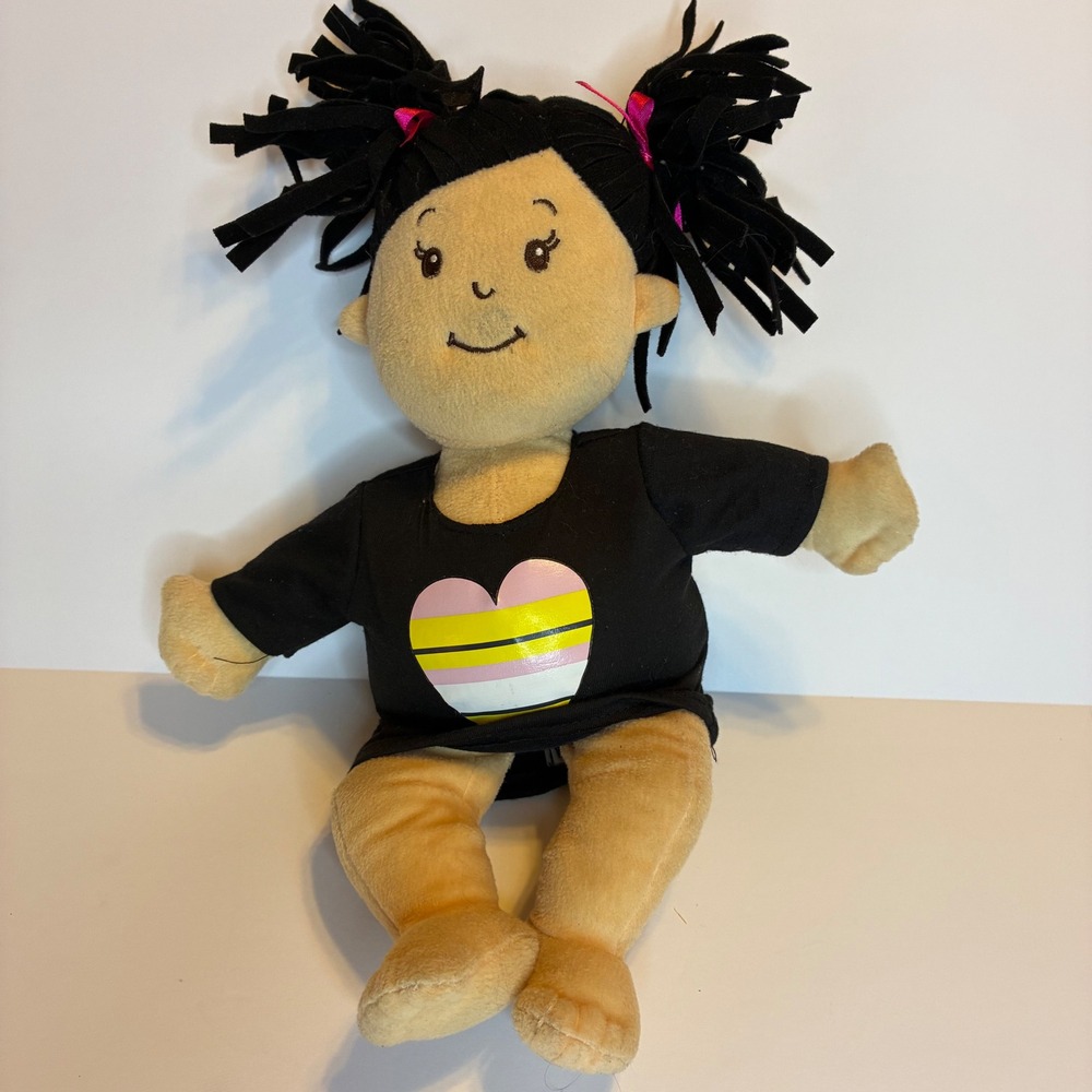 Manhattan Toy Plush Doll Stella Asian Brunette Black Shirt Heart EU Offices